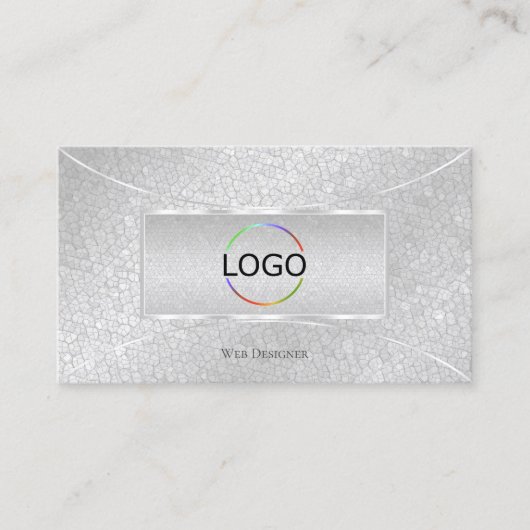 ライトシルバーのスネークパターン（ロゴと写真） 名刺 (正面)