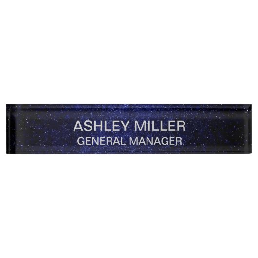 ライトシルバーカラー文字オン銀河系デスク名プレート デスクネームプレート (正面)