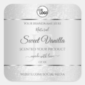 ライトシルバーグリッター製品ラベルモノグラムロゴ スクエアシール (正面)