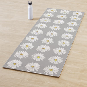 ライトシルバーグレーに美しいデイジーの花 ヨガマット