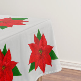 ライトシルバーグレー上の大きなポインセチア花模様 テーブルクロス