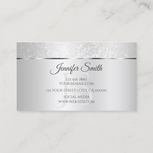 ライトシルバースパークルソフトグリッターとイニシャル 名刺 (裏面)