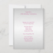 ライトシルバーメタル淡い色のピンクの花16誕生日 招待状 (裏面)