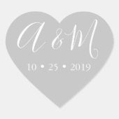 ライトシルバーモノグラムのエレガントな結婚式 ハートシール (正面)