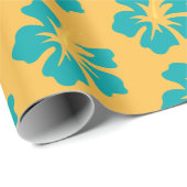 ライトシーグリーンオンイエローハイビスカス ラッピングペーパー (ロールコーナー)