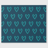 ライトシーグリーンオンプロシアンブルーハンドドローハート ラッピングペーパー (フラット)
