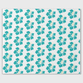 ライトシーグリーンオンホワイトハイビスカス ラッピングペーパー (フラット)