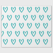 ライトシーグリーンオンホワイトハンド描画ハート ラッピングペーパー (フラット)