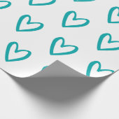 ライトシーグリーンオンホワイトハンド描画ハート ラッピングペーパー (角)