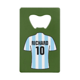 ライトスカイブルーのサッカーシャストライプツ クレジットカード栓抜き