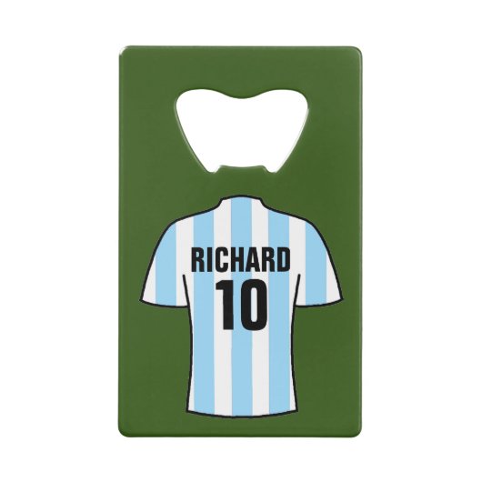 ライトスカイブルーのサッカーシャストライプツ クレジットカード栓抜き (正面)