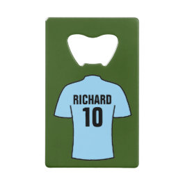 ライトスカイブルーのサッカーシャツ クレジットカード栓抜き