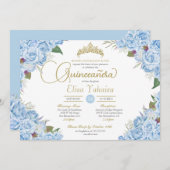 ライトスカイブルーバラフローラ金ゴールドティアラキンセアニェラ 招待状 (正面/裏面)