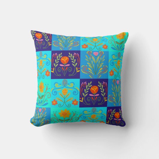 ライトスタイリッシュダークブルーグリーンフローラ装飾用クッション クッション (正面)