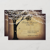 ライトストリングオーク素朴ツリー結婚式RSVPカード 出欠カード (正面/裏面)