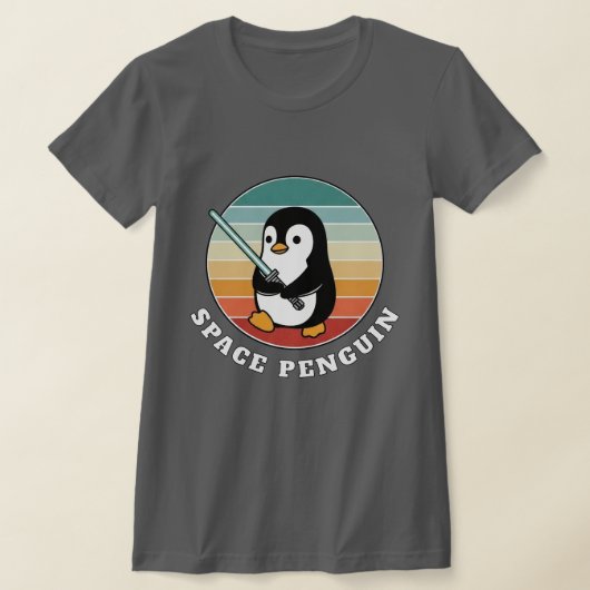 ライトセイバーを持つスペースペンギン Tシャツ (レイダウン)