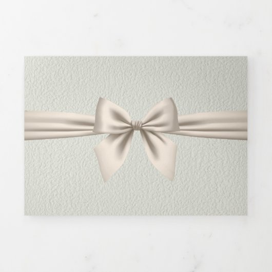 ライトセージとアイボリー結婚ボウ 三つ折り招待状 (カバー)