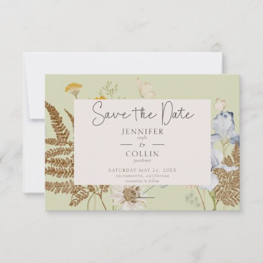 ライトセージのワイルドフラワー結婚ズ セーブザデート (正面)