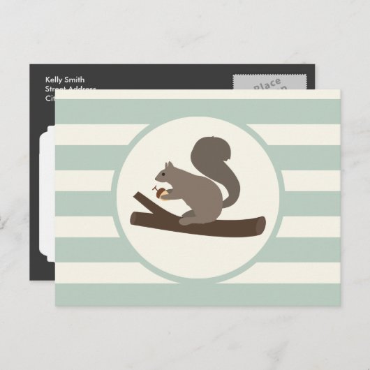 ライトセージの緑にかわいいウッドランドリス ポストカード (正面/裏面)