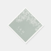 ライトセージグリーンホワイトフローラモノグラム結婚ズ スタンダードカクテルナプキン (角)