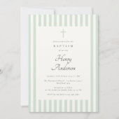 ライトセージストライプグリーンエレガントバプティスボーイ招待状 招待状 (正面)