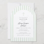 ライトセージストライプグリーンエレガント洗礼 招待状 (正面)