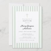 ライトセージストライプグリーンエレガント洗礼 招待状 (正面)