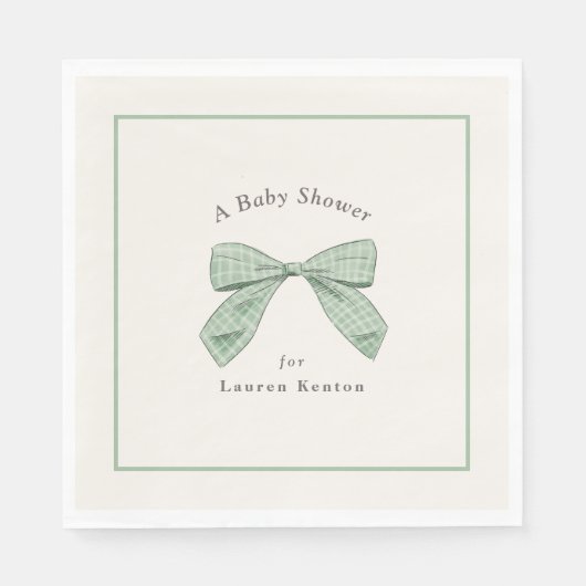 ライトセージ格子弓エレガント男の子ベイビーシャワー スタンダードランチョンナプキン (正面)