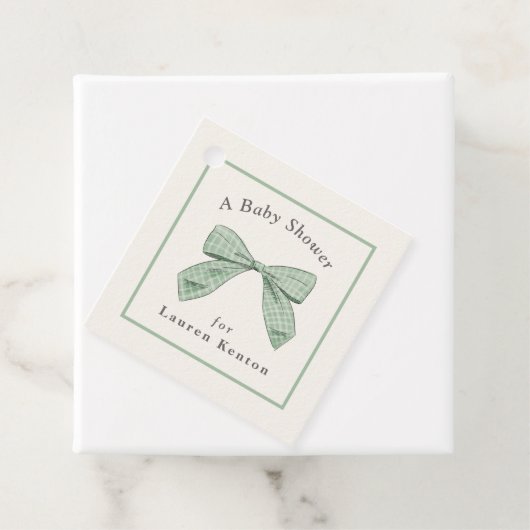 ライトセージ格子弓ニュートラルエレガントベビーシャワー フェイバータグ