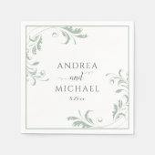 ライトセージ結婚グリーンズエレガントラグジュアリーフローリッシュN スタンダードカクテルナプキン (正面)