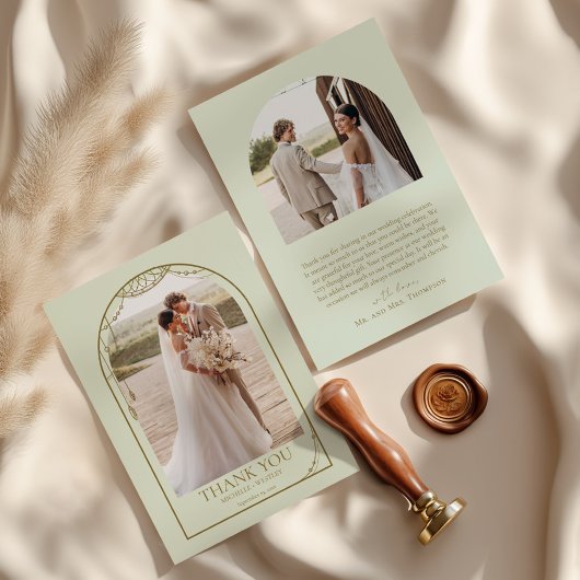 ライトセージ緑のボホビーズアーチフレーム結婚ズ サンキューカード