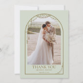 ライトセージ緑のボホビーズアーチフレーム結婚ズ サンキューカード (正面)