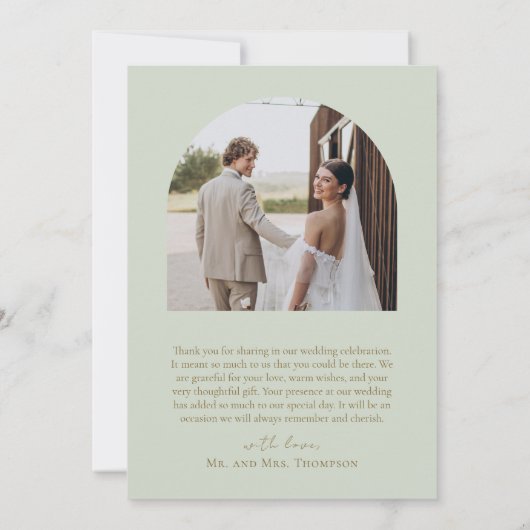 ライトセージ緑のボホビーズアーチフレーム結婚ズ サンキューカード (裏面)