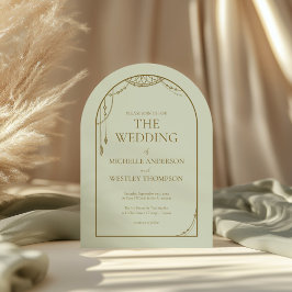 ライトセージ緑のボホビーズアーチフレーム結婚ズ 招待状