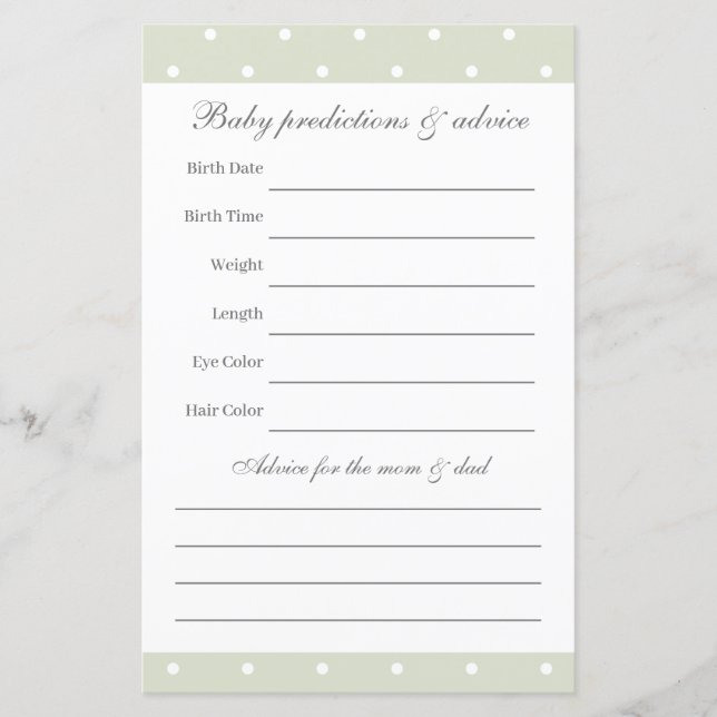 ライトセージ緑の赤ちゃんシャワー推理ゲーム (正面)