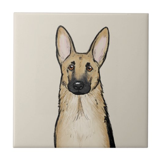 ライトタンとブラックドイツの羊飼い犬 | ペットアート タイル (正面)