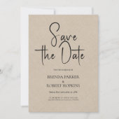 ライトタンリネンシンプルブラックスクリプト日付の保存 招待状 (正面)