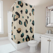 ライトタンレオパードプリント&ティール（緑がかった色） シャワーカーテン (インサイチュ)