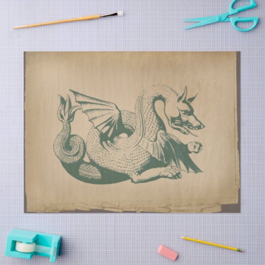 ライトタン動揺してデコページの緑のドラゴン 薄葉紙 (クラフト)