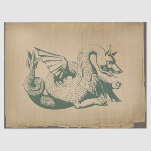 ライトタン動揺してデコページの緑のドラゴン 薄葉紙 (正面)