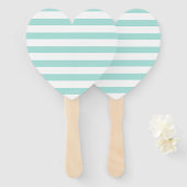 ライトターコイズと白いワイド水平ストライプの ハンドファン (正面&裏面)