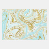 ライトターコイズと金ゴールドマーブルルック ラッピングペーパーシート (正面3)