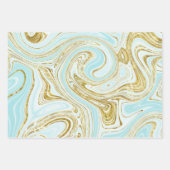 ライトターコイズと金ゴールドマーブルルック ラッピングペーパーシート (正面2)