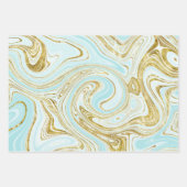 ライトターコイズと金ゴールドマーブルルック ラッピングペーパーシート (正面)