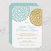 ライトターコイズと金ゴールド結婚式招待状 招待状 (正面/裏面)