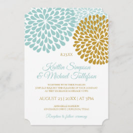 ライトターコイズと金ゴールド結婚式招待状 招待状