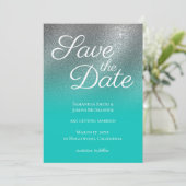 ライトターコイズシルバーグリッターオンブレ・セーブ・ザ・デート 招待状 (スタンド正面)