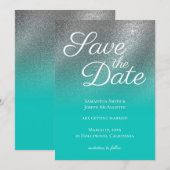 ライトターコイズシルバーグリッターオンブレ・セーブ・ザ・デート 招待状 (正面/裏面)