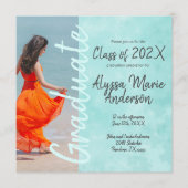 ライトターコイズスクリプト卒業パーティーの写真 アドバイスカード (正面)