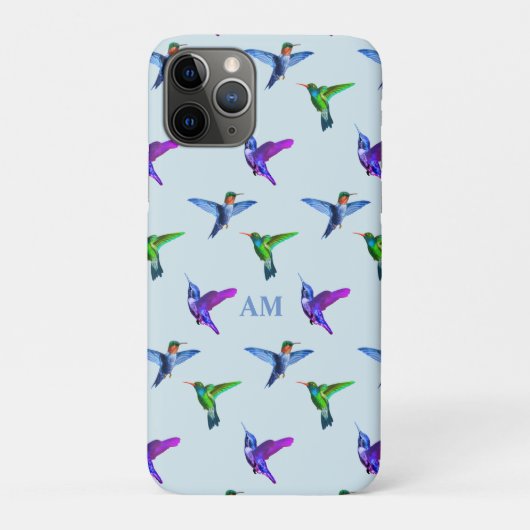 ライトターコイズブルーとモノグラムのハチドリ Case-Mate iPhoneケース (裏)
